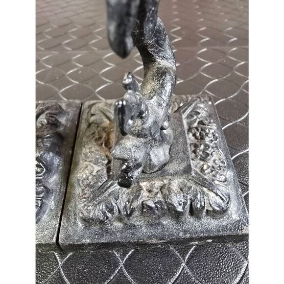 Two Ornate Squirrels on a Tree Black Cast Iron Candle Holder 8in Tall - Picture 6 of 12